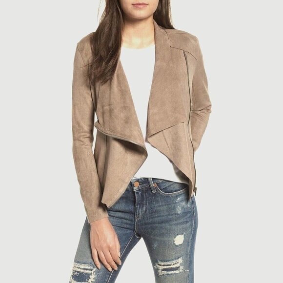 BlankNYC Brown Faux Suede Drape Front Jacket Womens Size Medium - Picture 1 of 6